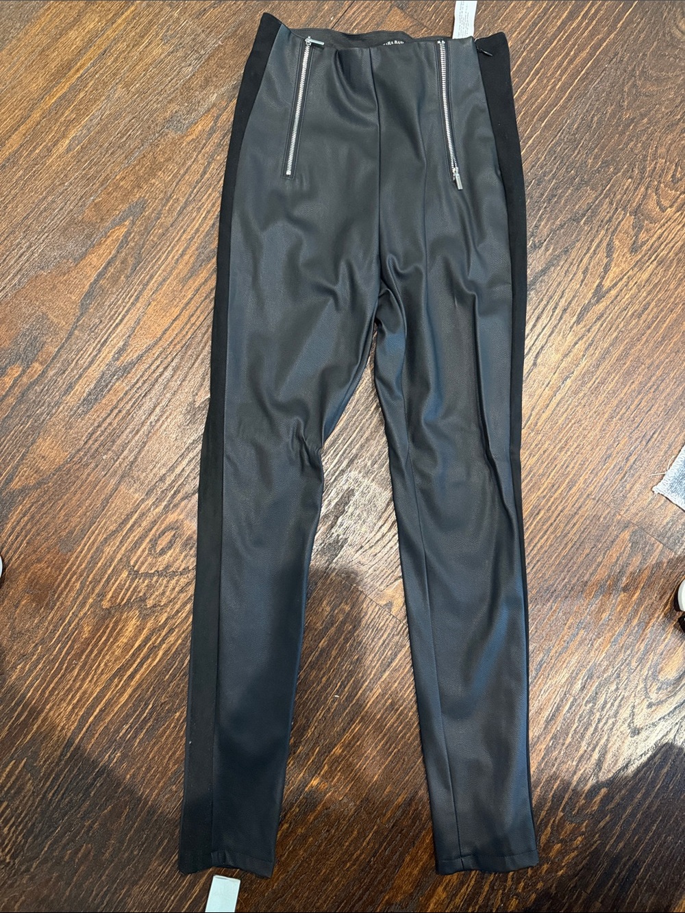 Zara Black Faux-Leather Leggings with Side Panel